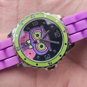 Accutime Women Wristwatch OWL Face Purple Rubber Band Analog Quartz Wrist Watch